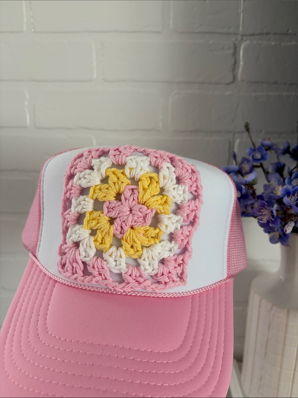 Pink Crochet Patch Trucker Hat